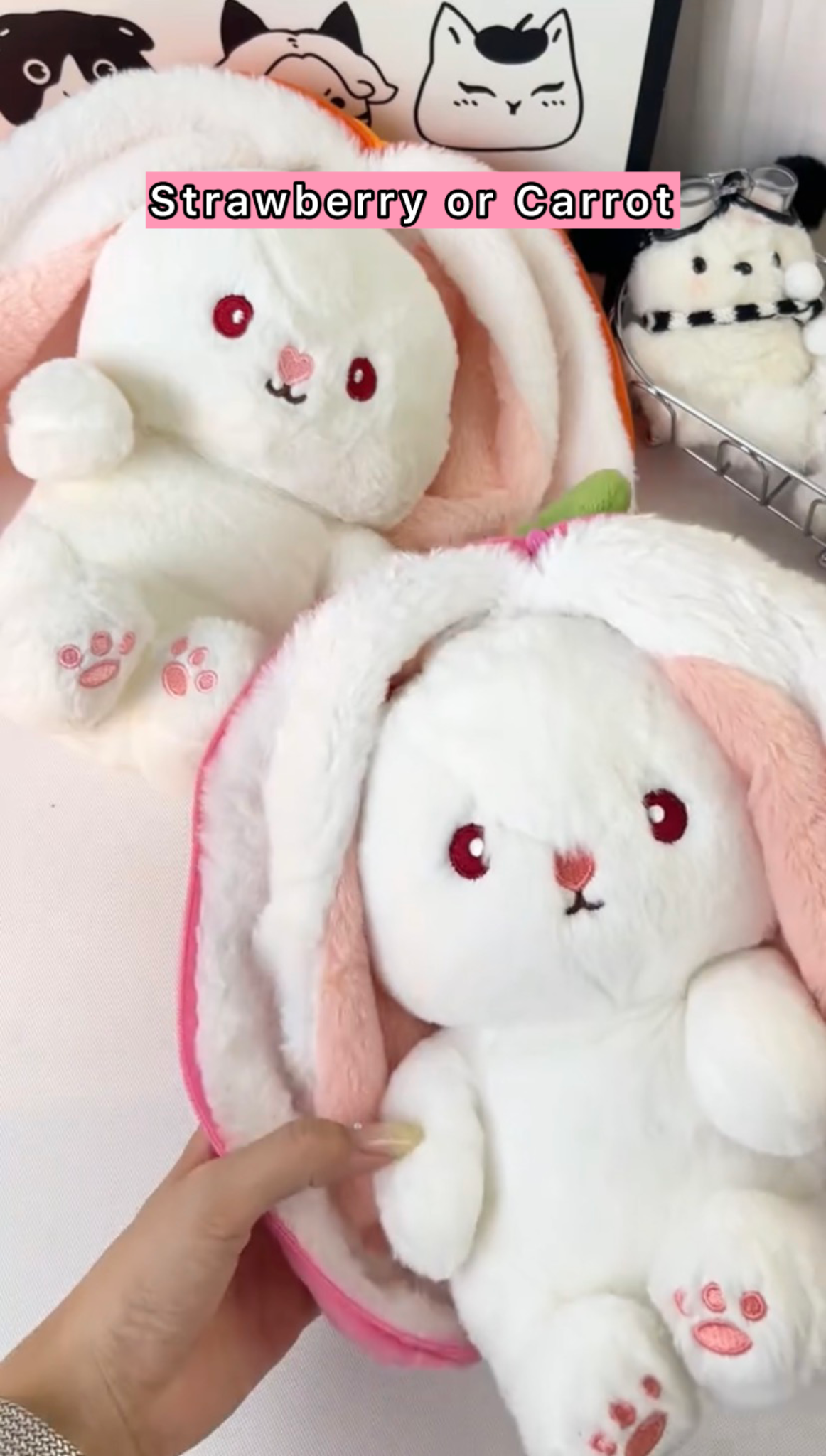 Strawberry & Carrot Reversible Bunny Plush 🥕🍓